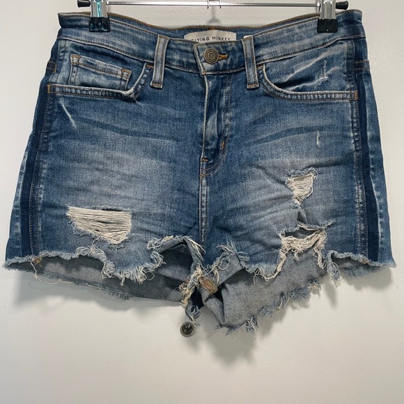 Flying Monkey Pants - Flying Monkey Distressed Denim Shorts - Blue